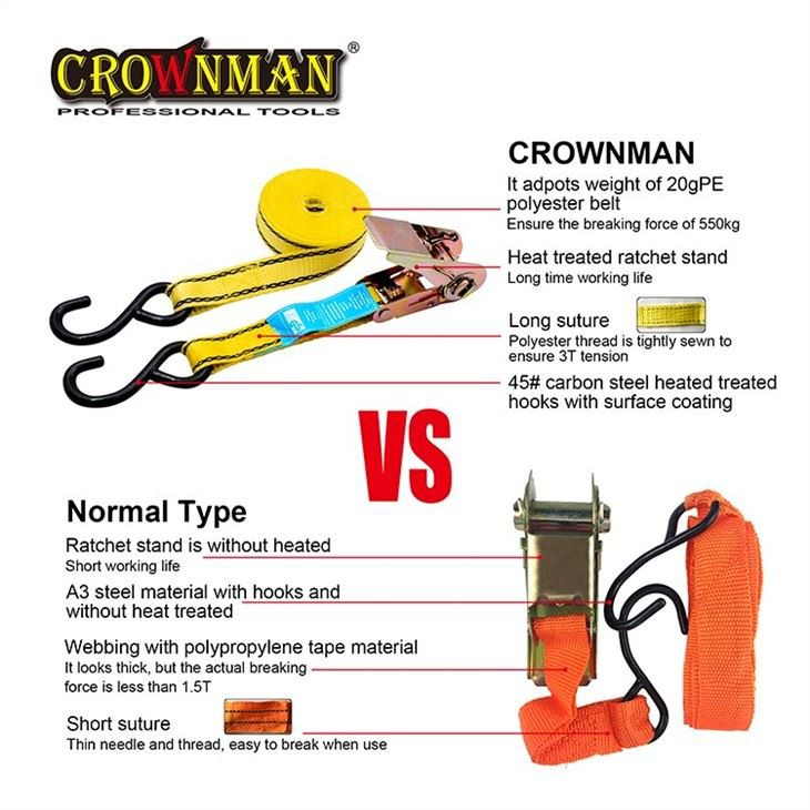 Corda esticada para carro CROWNMAN, corda de amarração com catraca